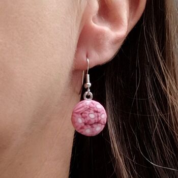 Boucles d'oreilles en verre de Murano authentique et artisanal fait main Boucles rondes MURRINE ou millefiori rose 3