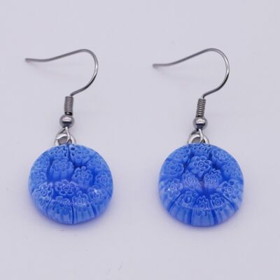 Murano glass earrings authentic and handcrafted MURRINE round earrings or blue millefiori