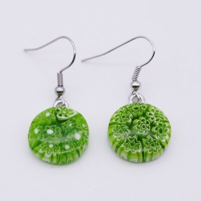 Pendientes de cristal de Murano auténticos y hechos a mano Pendientes redondos en MURRINE o millefiori verde