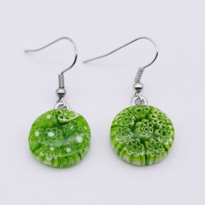 Murano glass earrings authentic and handmade Round earrings in MURRINE or green millefiori