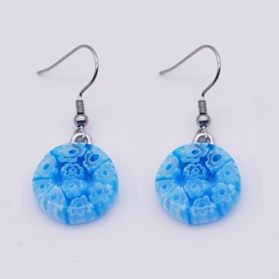 Authentic and handcrafted Murano glass earrings Turquoise blue MURRINE round earrings