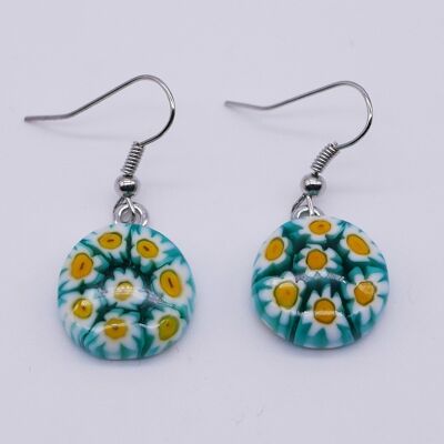 Boucles d'oreilles en verre de Murano authentique et artisanal fait main Boucles rondes en MURRINE vert blanc jaune