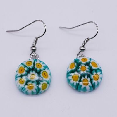 Authentic and handcrafted Murano glass earrings Round MURRINE earrings green white yellow