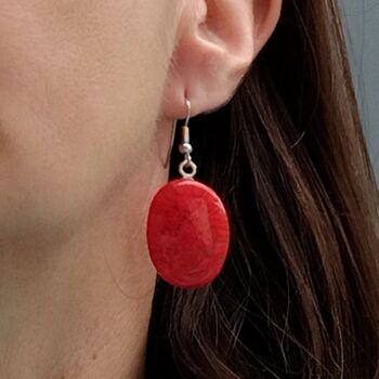 Boucles d'oreilles en verre de Murano authentique et artisanal fait main Boucles ovales en MURRINE rouge 3