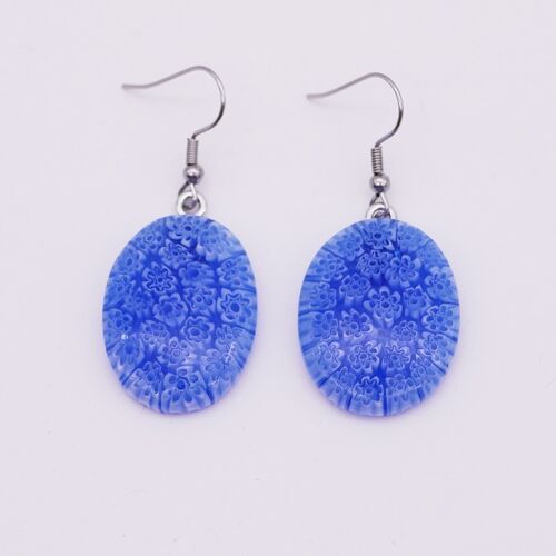 Boucles d'oreilles en verre de Murano authentique et artisanal fait main Boucles OVALES en murrine BLEU