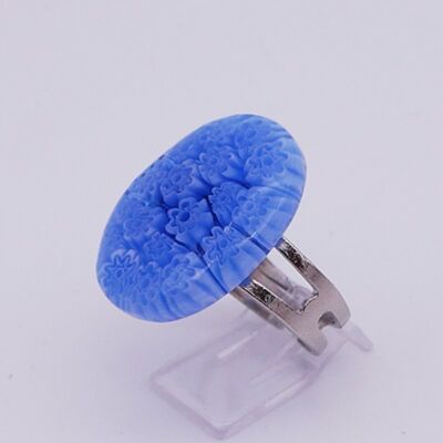 Anello in autentico vetro di Murano realizzato a mano Anello in colore blu ovale MURRINE o millefiori