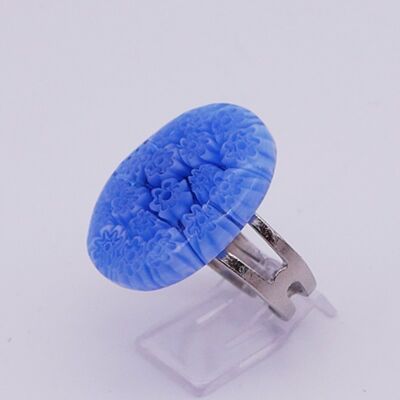 Authentic and handmade Murano glass ring Ring in MURRINE or millefiori oval blue color