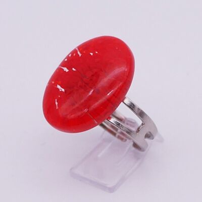 Murano glass ring authentic and handcrafted Ring in oval murrine or millefiori red color