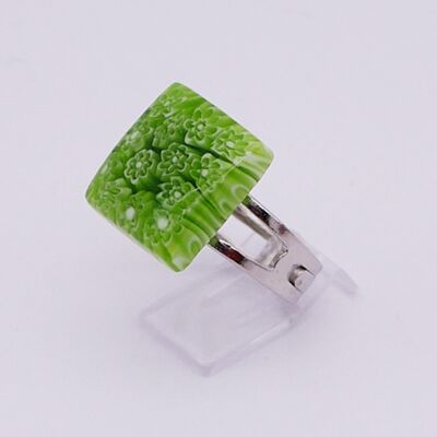 Authentic and handmade Murano glass ring Ring in MURRINE or square millefiori green color