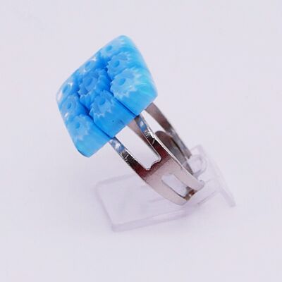 Authentic and handmade Murano glass ring Ring in MURRINE or square millefiori turquoise blue color
