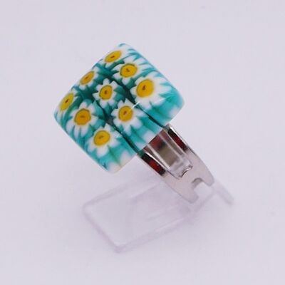 Authentic and handmade Murano glass ring Ring in MURRINE or square millefiori green white yellow color