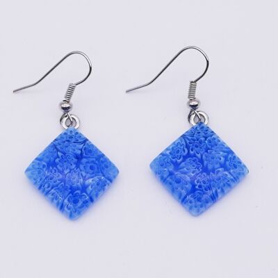 Pendientes de cristal de Murano auténticos y hechos a mano Pendientes cuadrados MURRINE o millefiori azul