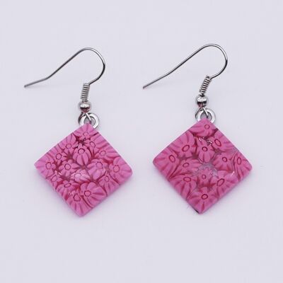 Authentic and handmade Murano glass earrings MURRINE square earrings or pink millefiori