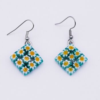 Boucles d'oreilles en verre de Murano authentique et artisanal fait main Boucles carré MURRINE vert blanc jaune 1