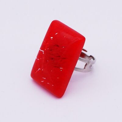Authentic and handmade Murano glass ring Ring in MURRINE or millefiori rectangle red color