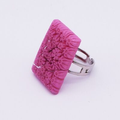 Authentic and handmade Murano glass ring Ring in MURRINE or millefiori rectangle pink color