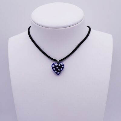 Murrine HEART necklace - Authentic handmade Murano glass - blue glass color and white star