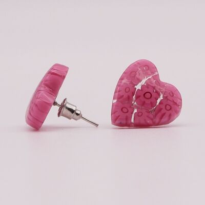 Boucles d'oreilles COEUR en verre de Murano authentiques fait main - Puces en MURRINE rose