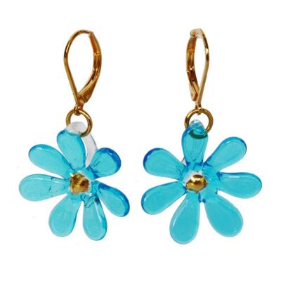 Boucles d'oreilles fleur en verre de Murano -  Modele PRIMAVERA bleu turquoise