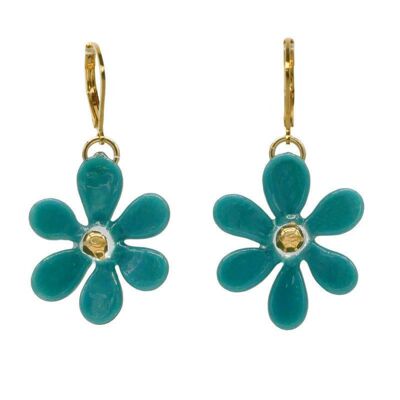 Murano glass flower earrings - Blue/duck green PRIMAVERA model