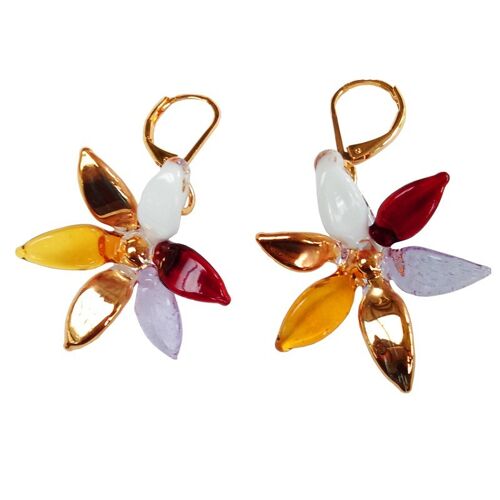 Boucles d'oreilles fleur en verre de Murano - Modele PRIMAVERA multi rouge