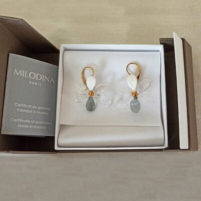 Murano glass flower earrings - PRIMAVERA model multi gray