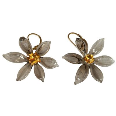 Murano glass flower earrings - gray PRIMAVERA model