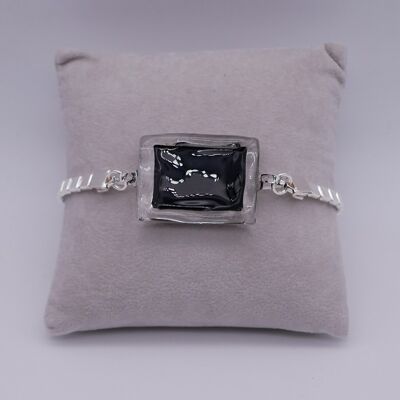 Bracelet de créateur en verre de Murano - modele femme ELIXIR au coeur noir - fermoir réglable