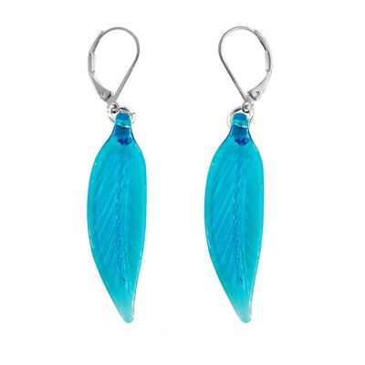 Designer earrings in authentic Murano glass Turquoise blue SALVIA feather earrings