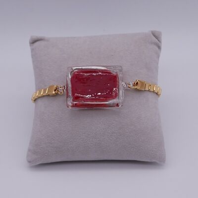 Bracelet de créateur en verre de Murano - modele femme ELIXIR au coeur rouge - fermoir réglable