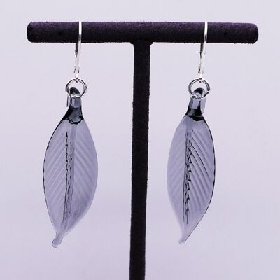 Designer Authentic Murano Glass Earrings Gray SALVIA Feather or Leaf Earrings