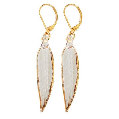 Designer earrings in authentic Murano glass SALVIA feather or leaf earrings in crystal and gold color