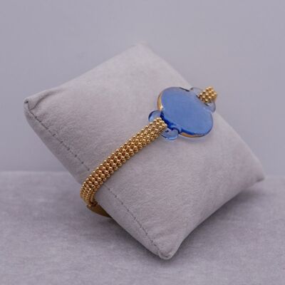 Bracelet créateur en verre de Murano - modele femme VENUS bleu au bord doré - fermoir réglable