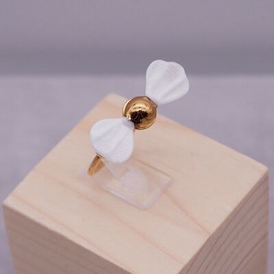 Designerring aus echtem Muranoglas - Farfalle Damenring - weißer Schmetterling mit goldenem Herz