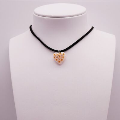 Handmade authentic Murano Murrine glass HEART necklace - white and yellow glass color