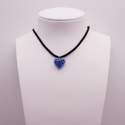 Murano glass HEART necklace in authentic Murrine handmade blue and navy blue glass color