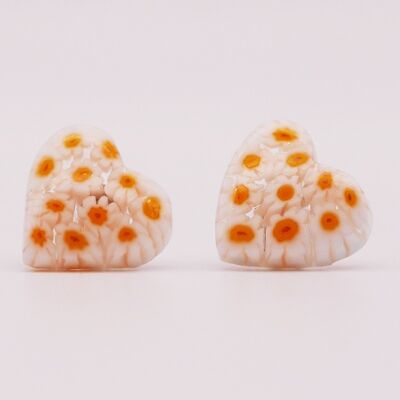 HEART earrings in authentic Murano glass - Chips in white and yellow MURRINE