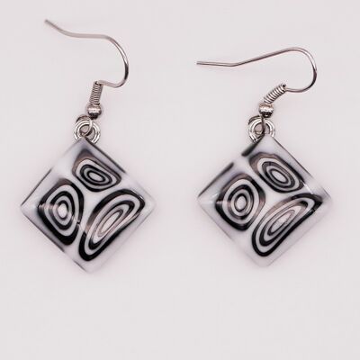 Murano glass earrings authentic and handmade MURRINE square earrings or millefiori black and white