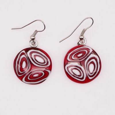 Murano glass earrings authentic and handcrafted MURRINE round earrings or millefiori red - white