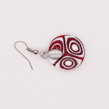 Boucles d'oreilles en verre de Murano authentique et artisanal fait main Boucles rondes MURRINE ou millefiori rouge - blanc 2