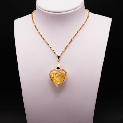 HEART necklace in Murano glass with authentic handmade gold leaf mounted on a golden chain