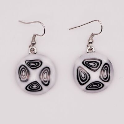 Murano glass earrings authentic and handcrafted MURRINE round earrings or millefiori black and white