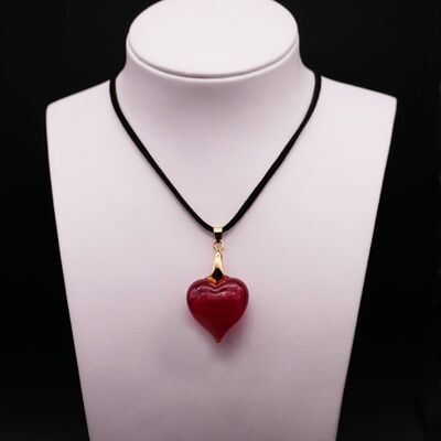 Red HEART necklace in authentic Murano glass with cord