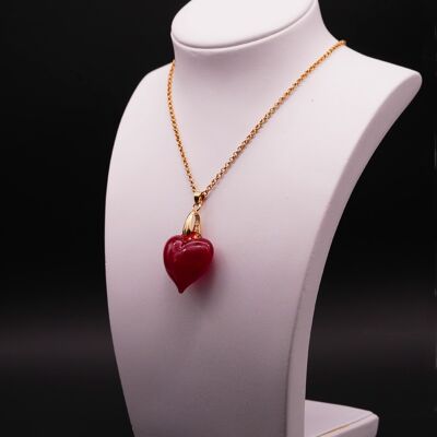 Red HEART necklace in certified Murano glass handmade mounted on chain