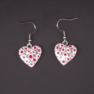 HEART earrings in authentic and handmade Murano glass Heart jewelry in white and red MURRINE