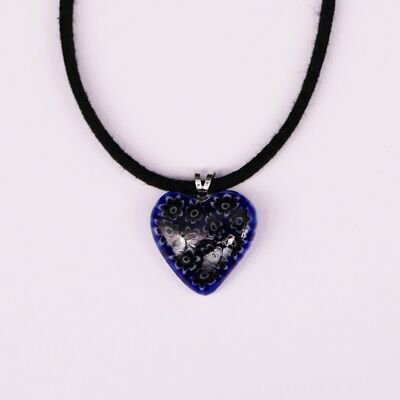 Murrine HEART necklace - Authentic handmade Murano glass - blue and black glass color