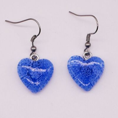 CUORE orecchini in autentico vetro di Murano lavorato a mano Orecchini in MURRINE o millefiori blu