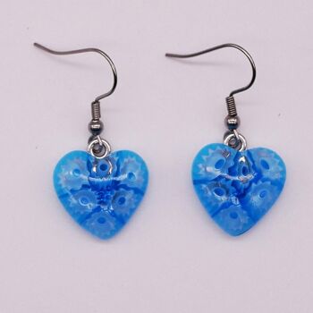 Boucles d'oreilles coeur en verre de Murano authentique et artisanal fait main Boucles en MURRINE bleu turquoise 1