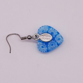 Boucles d'oreilles coeur en verre de Murano authentique et artisanal fait main Boucles en MURRINE bleu turquoise 2