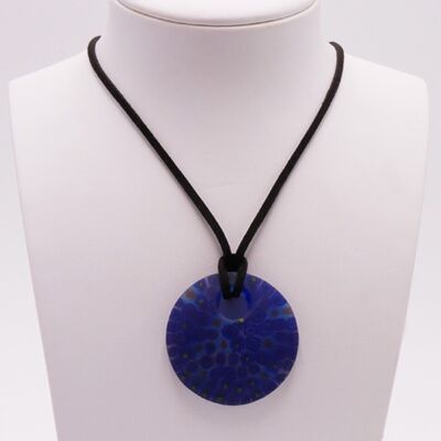 Murano glass necklace - Midnight blue curved round MURRINE pendant like a starry sky
